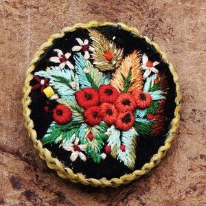Vintage Rococo Style Floral Handmade Embroided Brooch Varietal Textiles